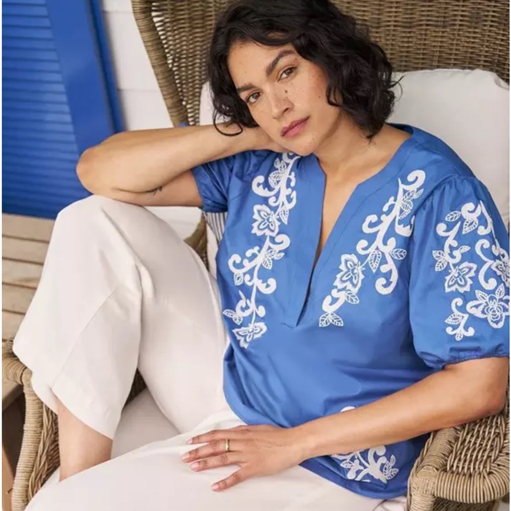 Torrid Belle Isle Blue Embroidered Women's Top NWT